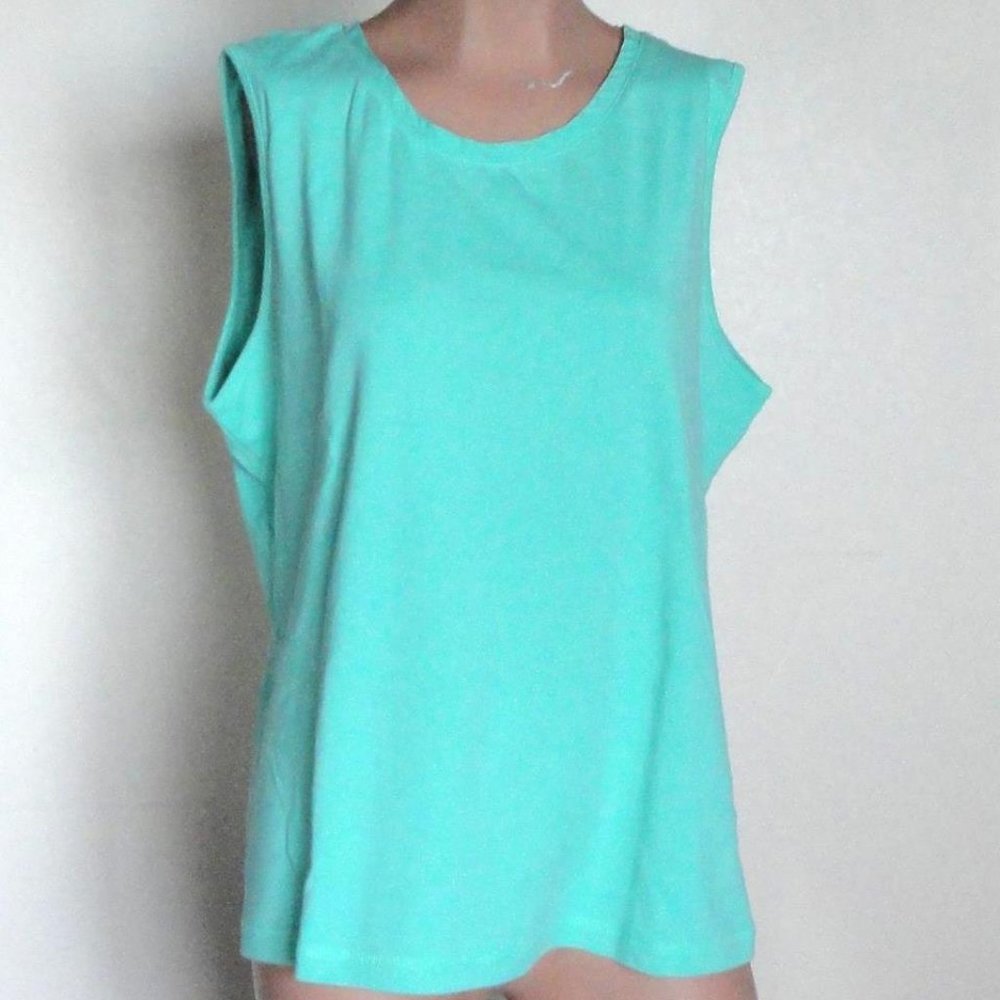 Coldwater Creek Aqua Cotton Sleeveless Tank sz L